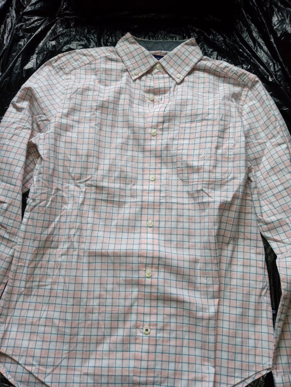 NWOT Nautica Mens XS Plaid Peach/White Long Sleeve Shirt